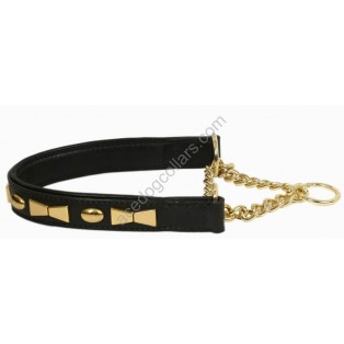 Comfy Half Check Leather Dog Collar : fits up to 22" . Leather is 15" (Width 1")